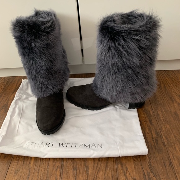 ❄️Stuart Weitzman silver Fox Fur grey Suede Boots - Picture 4 of 8